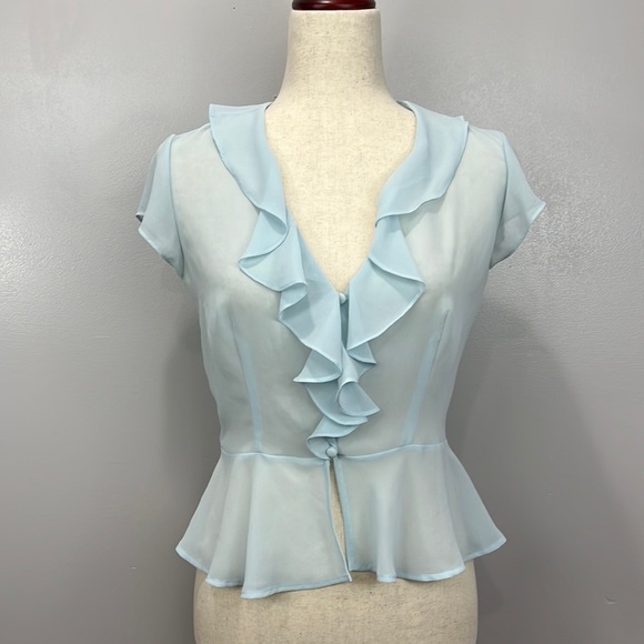 Victoria's Secret Tops - VTG VS Light Blue Sheer Peplum Ruffled Top